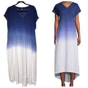 Lands' End Plus Size 1X Crinkle Knit Short Sleeve High Low Midi Dress. Pockets